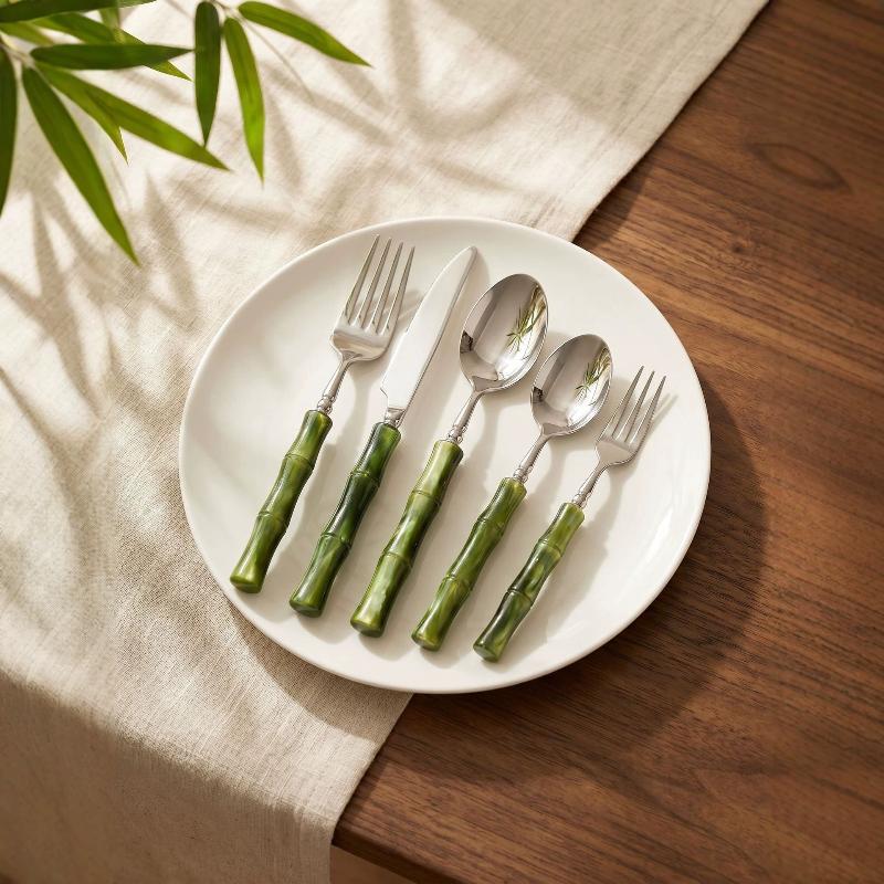 Bamboo Cutlery Set - Dayanıklı Bambu Saplı Paslanmaz Çelik Mutfak