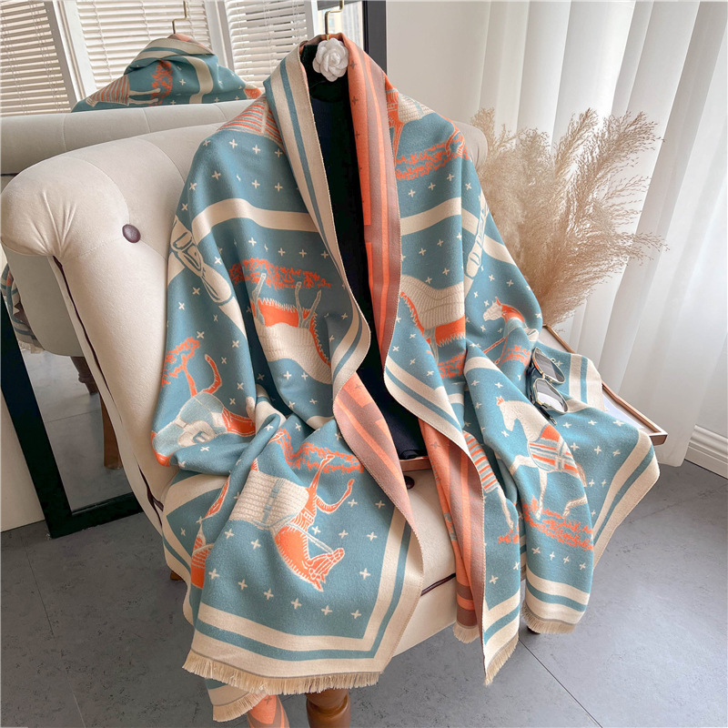 Cashmere Throw Blanket - Lüks At Baskı Kalın Kaşmir Battaniye
